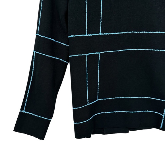 New MING WANG Jacket Open Front, Single Clasp, Knit Black Blue - Picture 7 of 11